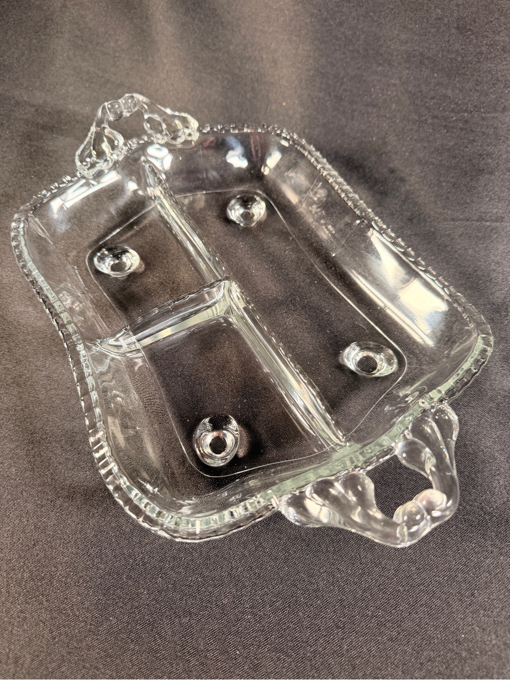 Vintage Cambridge Glass Divided Relish Dish Scalloped Edge MCM Serving Tray